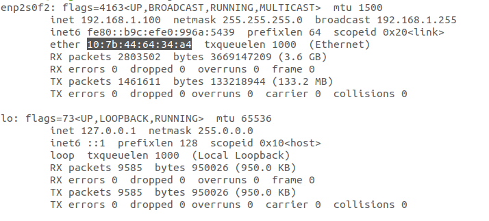 Ubuntu MAC address