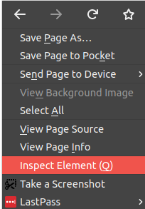 Inspect element popup menu